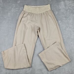 Kiss & Cry Linen Blend Pants Beige Crochet Elastic Waist Size L Large